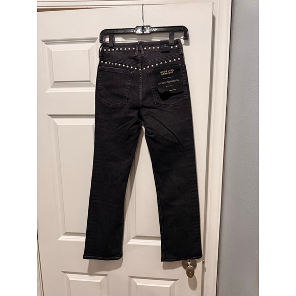Women's GOOD AMERICAN Black Studded Straight Leg Jeans Size 2 - Picture 7 of 9
